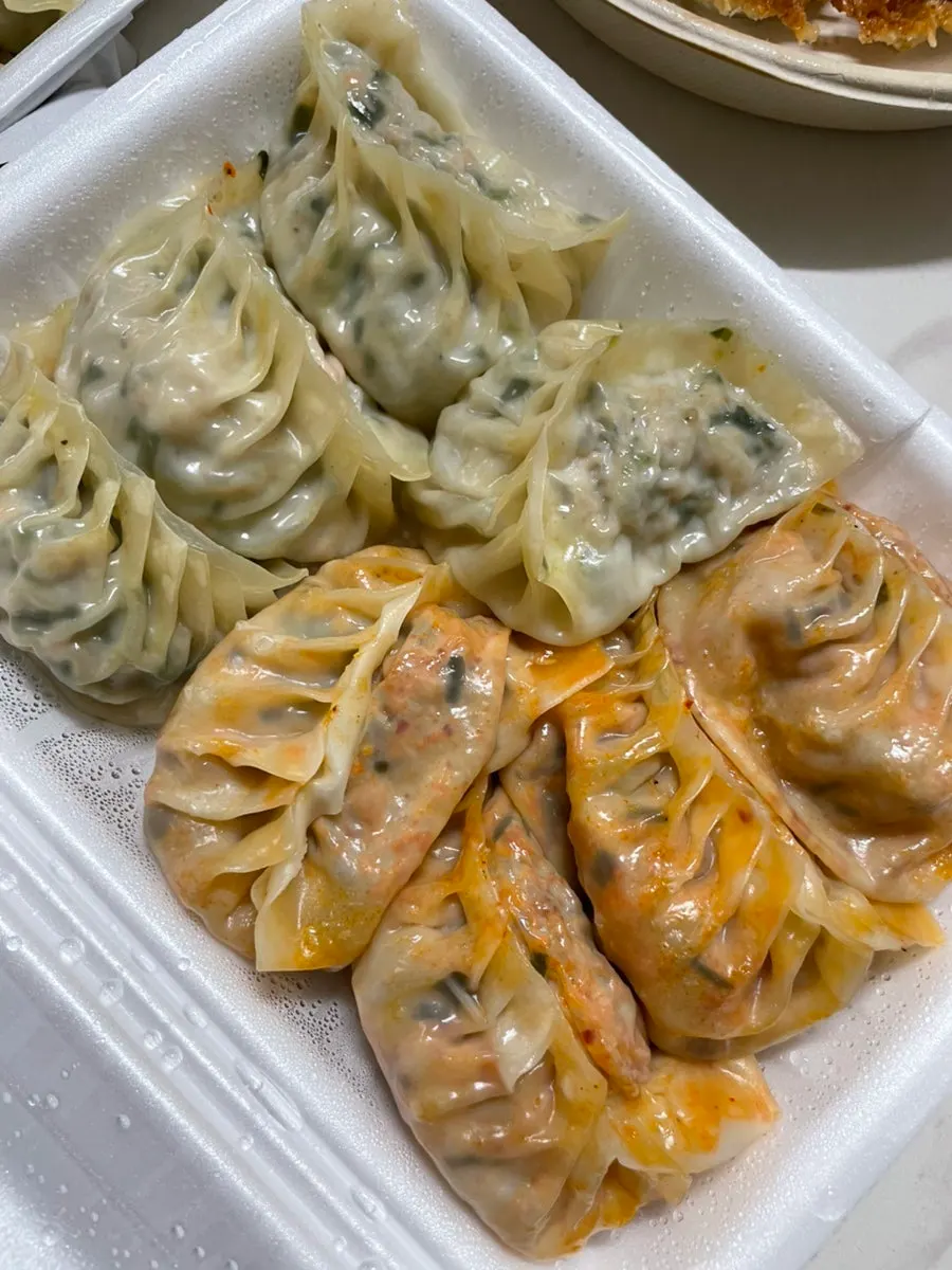 A crispy piece of gyoza dumpling