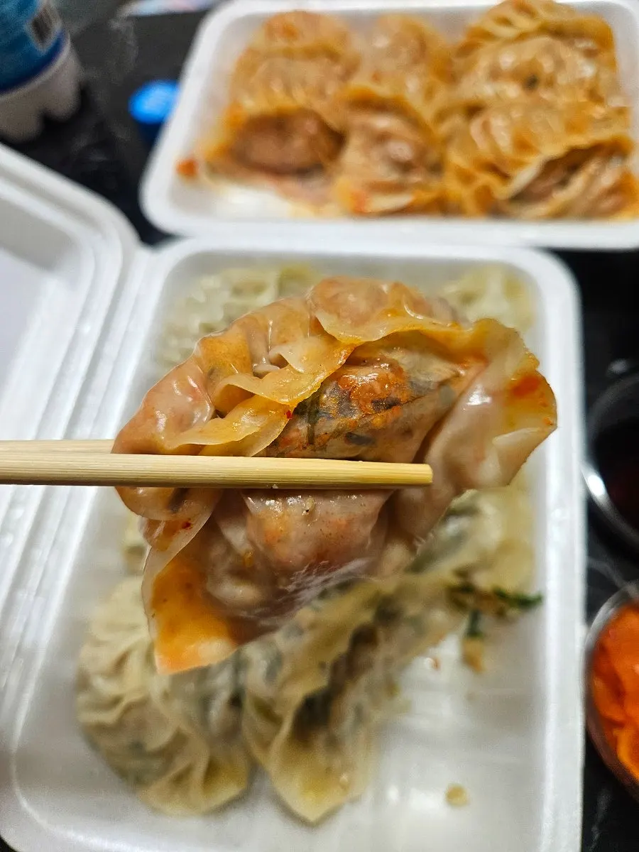 A bite taken out of MANDOO BAR's meat mandu