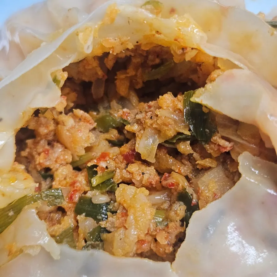 Meat and kimchi dumplings packed with filling
