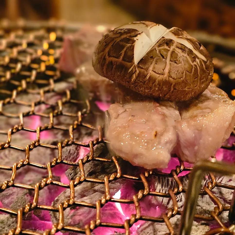 Table view of charcoal grilling in progress