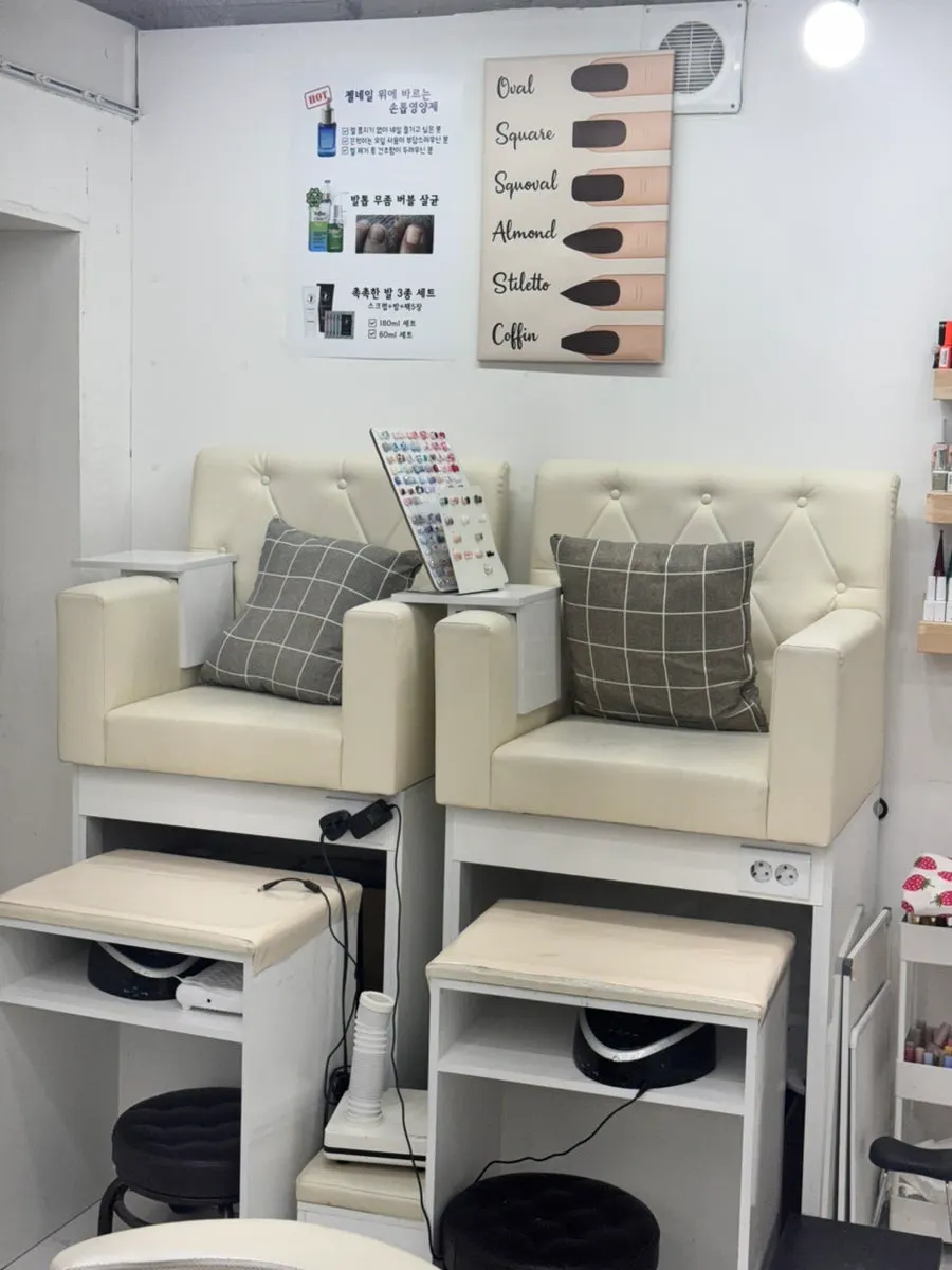 Pedicure area and coat rack