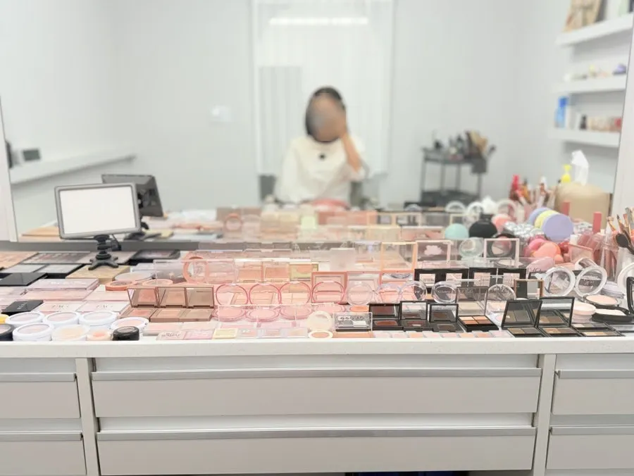 Makeup prep area at Comma Hair & Makeup