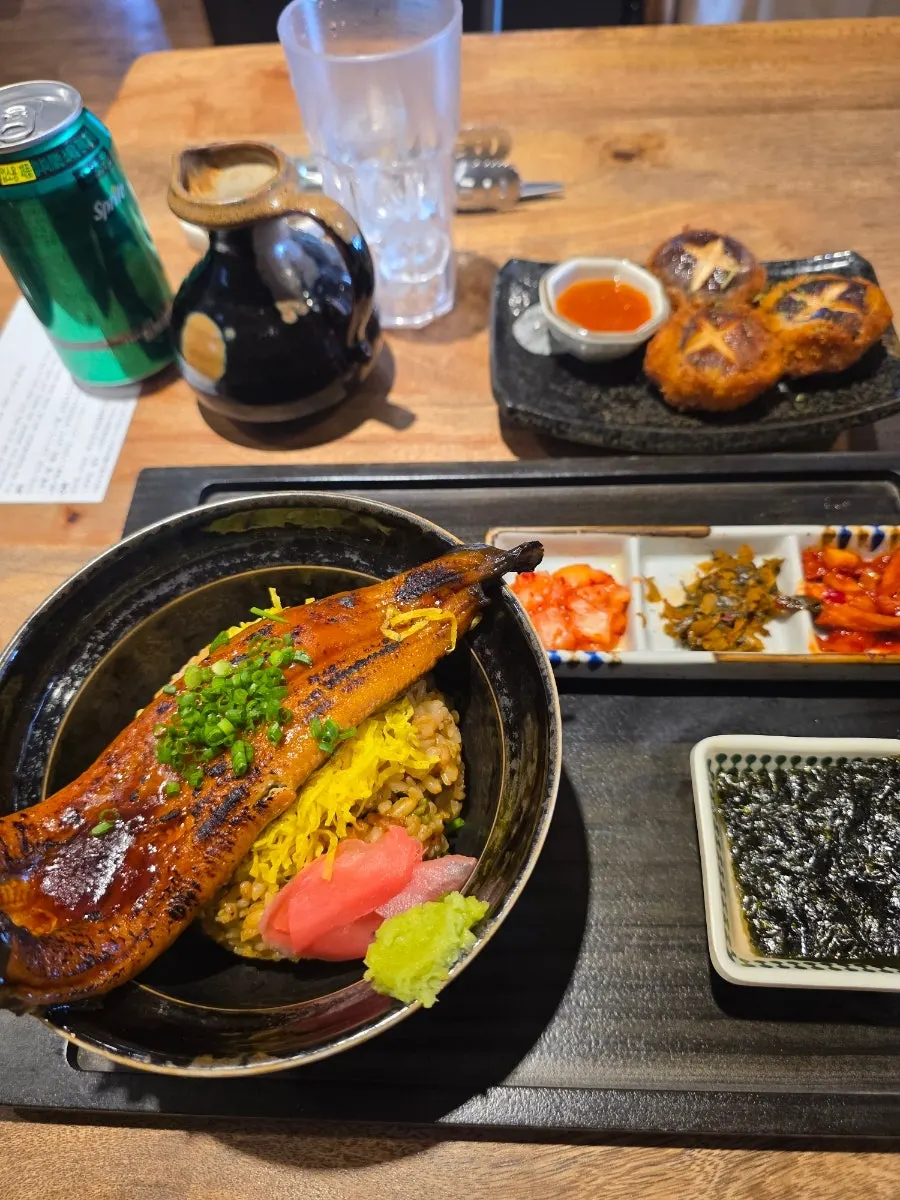 Unagi chazuke topped with a whole eel