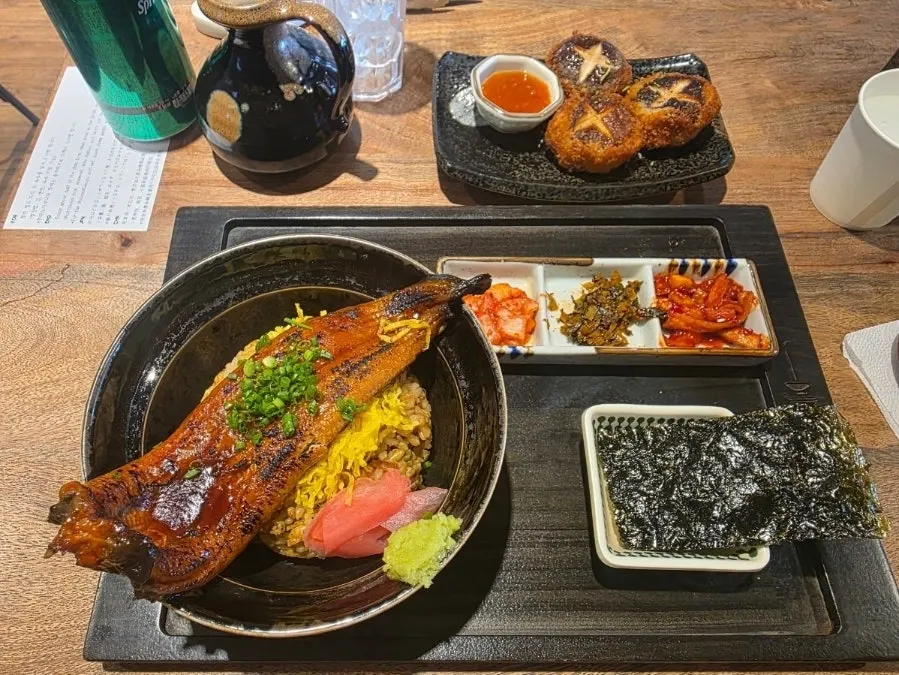 Nutritious rice packed underneath the eel