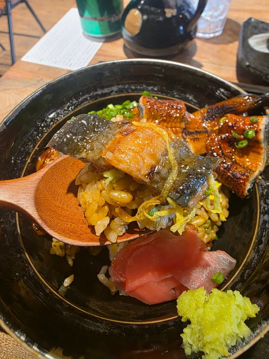 Cross-section of the mushroom tempura cut in half