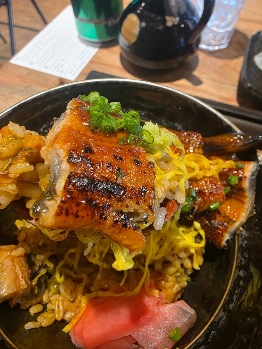 Eel and nutritious rice served with wasabi
