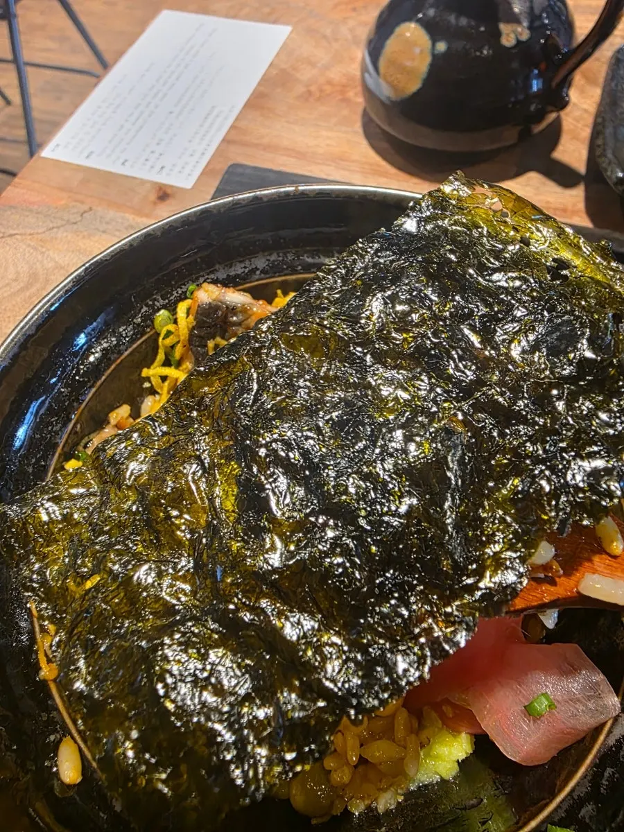 Seaweed added on top of the broth-poured chazuke