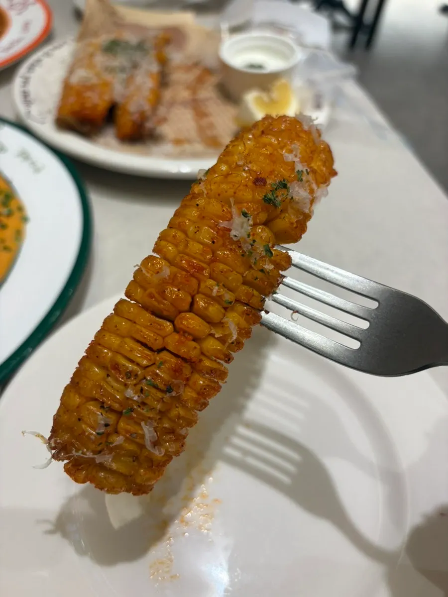 Close-up of corn fritter kernels