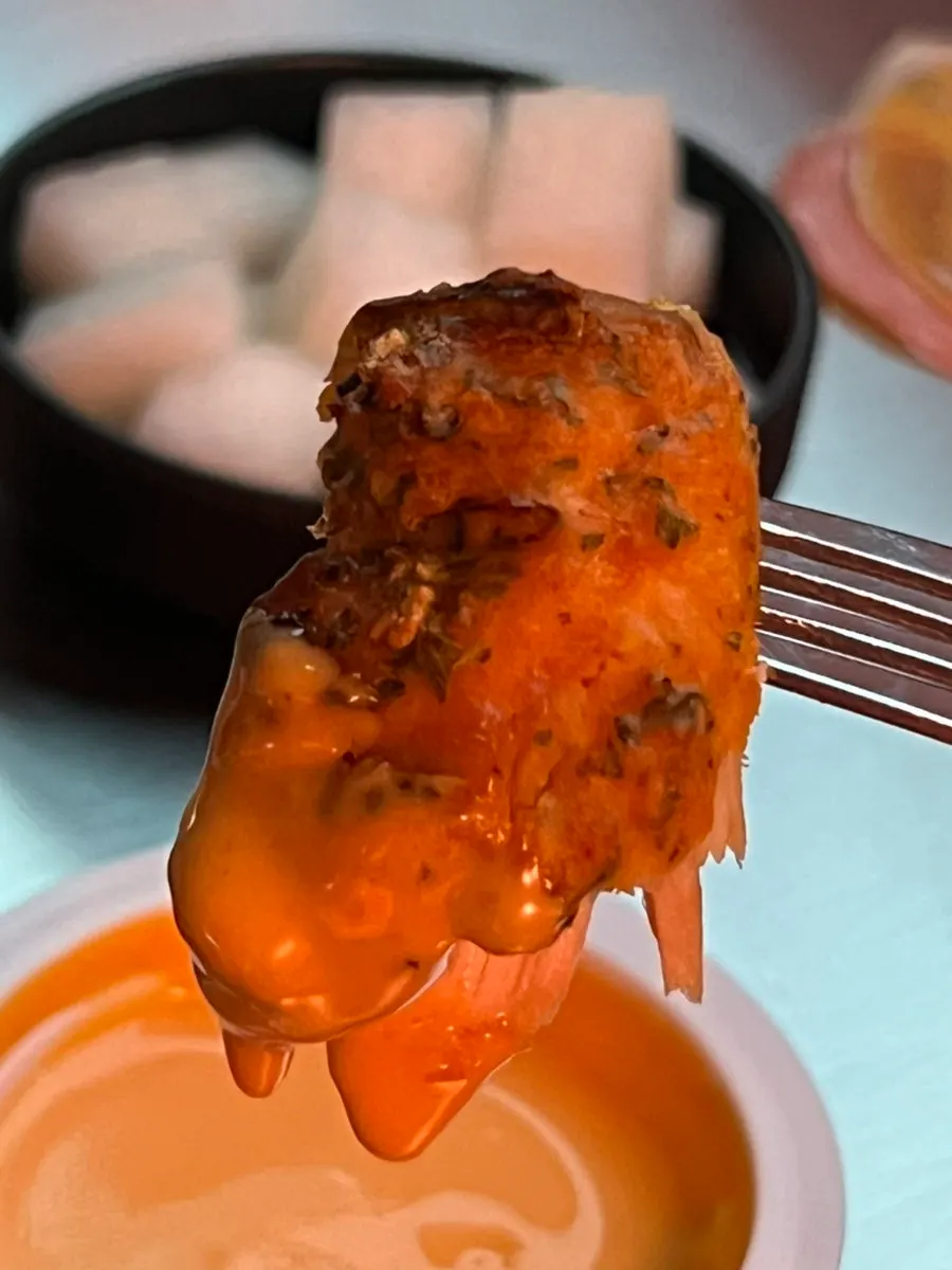 Chicken dipped in Marbling and Goblin sauces
