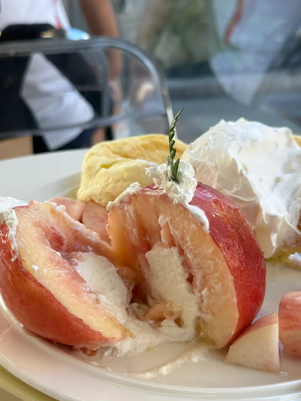 Fluffy soufflé pancake torn apart with a fork