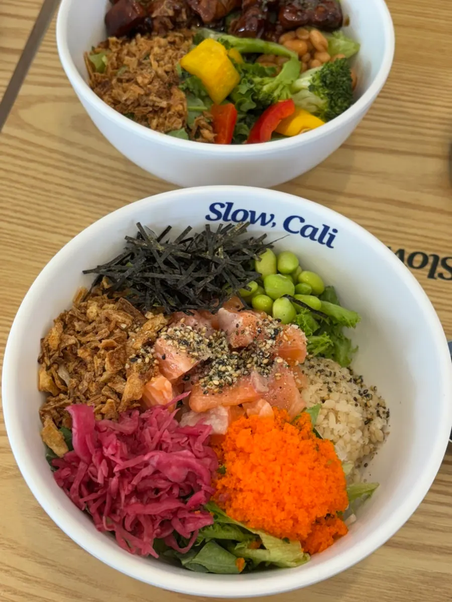 Poke with fresh salmon and toppings