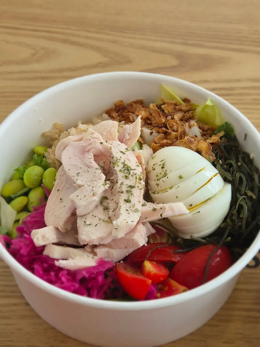 Chicken breast egg poke bowl