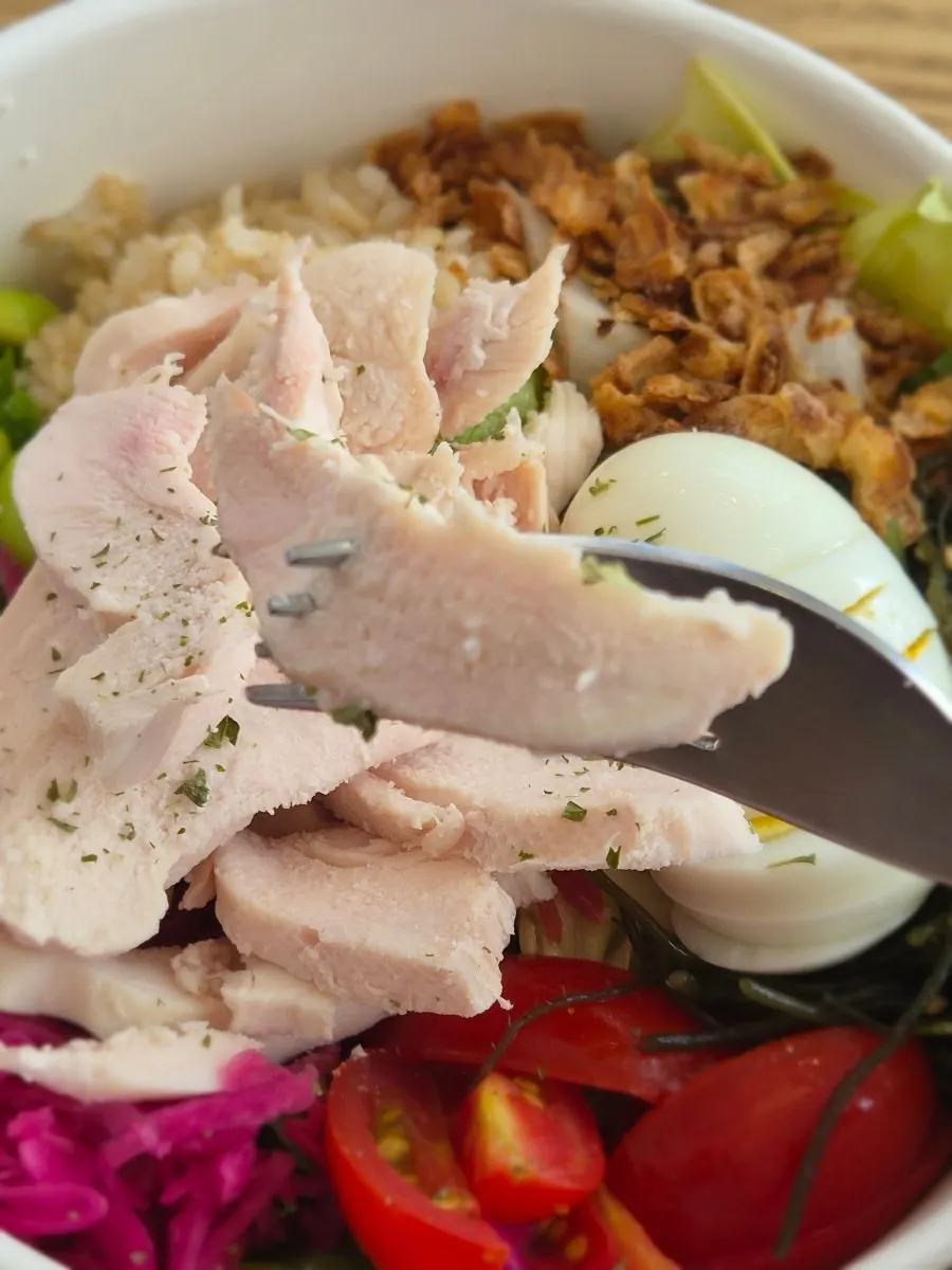 Boiled egg and chicken breast toppings