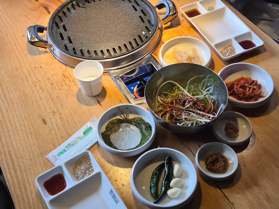Full spread of side dishes laid out at once