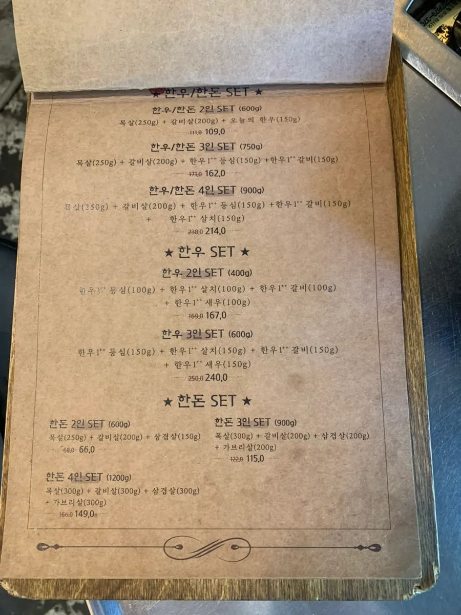 Hanwoo and Korean pork menu