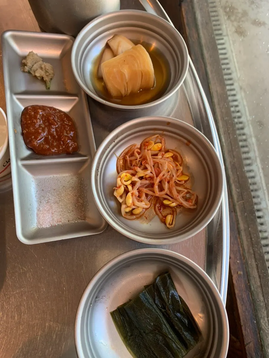 Myeonginamul, bean sprouts, and pickled onions