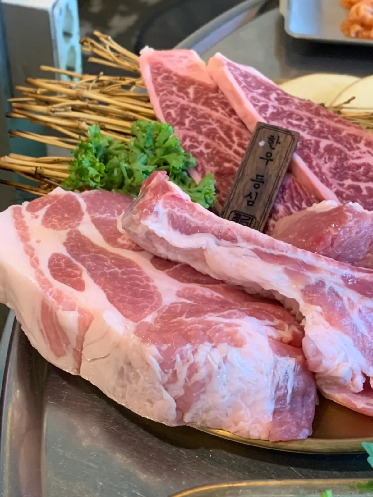 Set for two with pork neck, short rib, and sirloin