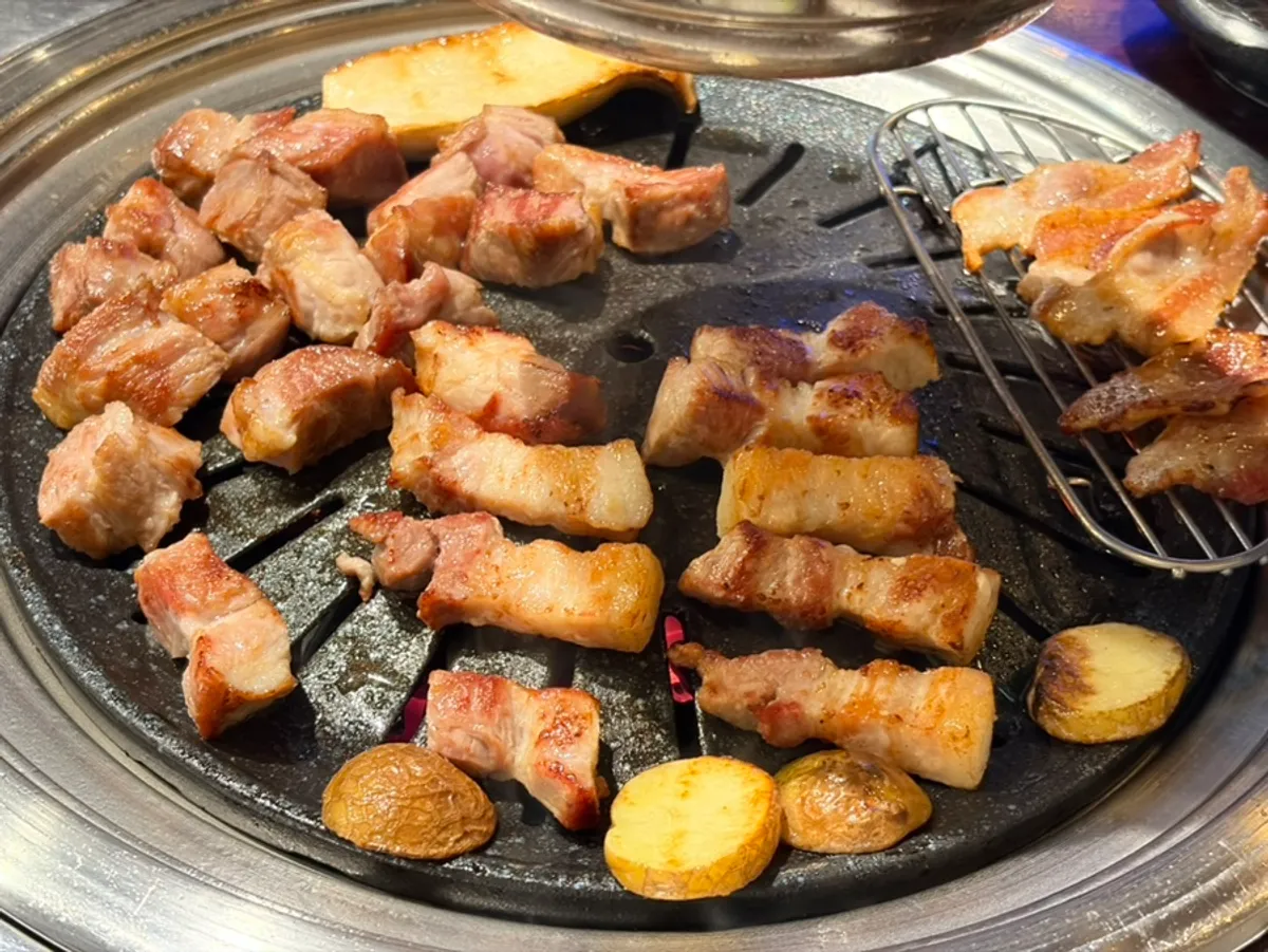 Flower pork neck and fresh pork belly grilled ready to eat