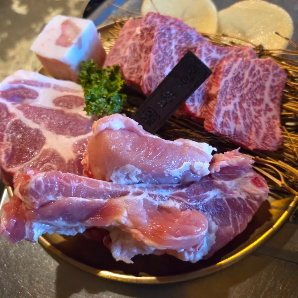 Korean beef and pork set for two on a platter