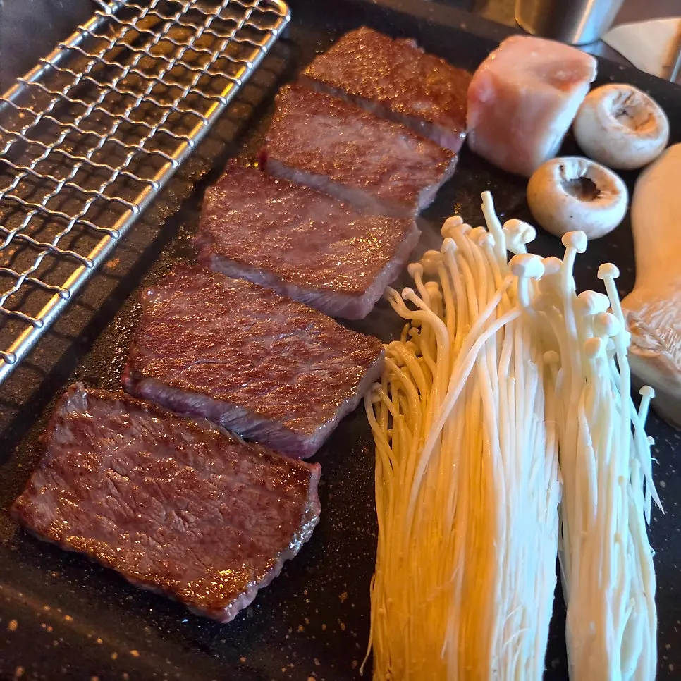 Korean beef salchisal on the grill