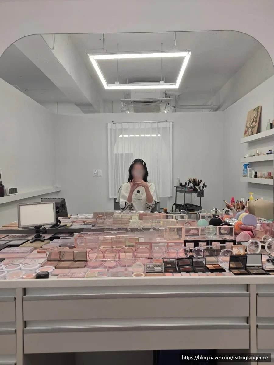 Private makeup room shielded by a sheer curtain