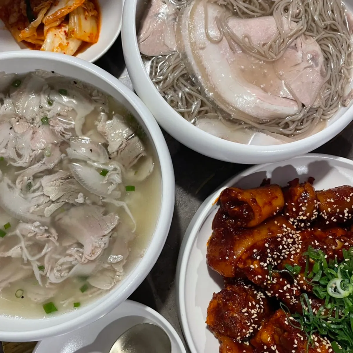 Table set with all three of Anok's dishes