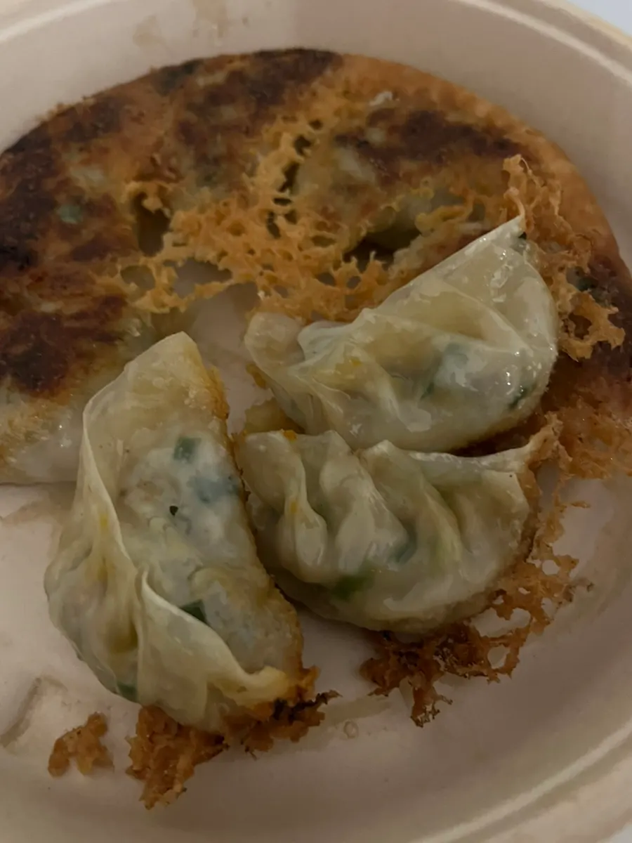 Cross-section of a crisply pan-fried gyoza