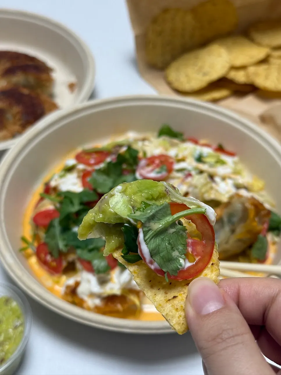 Taco Gyoza topped with cilantro