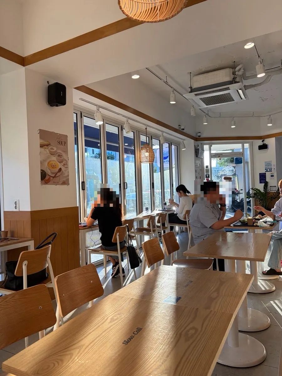 Interior seating at Slow Cali Hongdae Entrance Station Branch