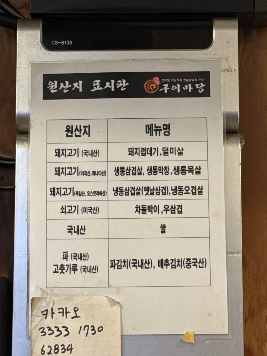Posted notice showing the origin of the pork