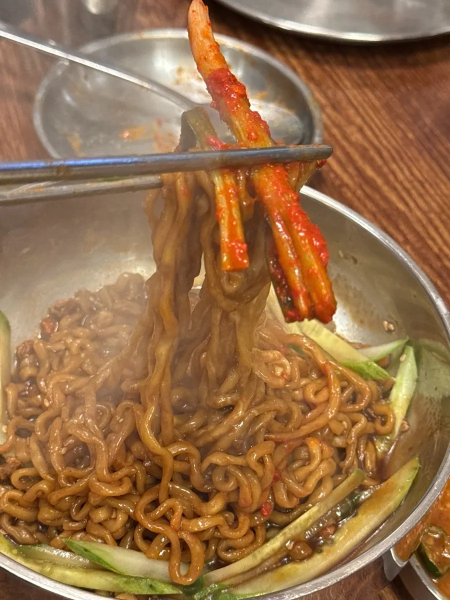 Final table setting with jjagyechi and scallion kimchi together