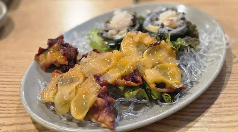 Plate of sea squirt and sea cucumber, the two seafood items