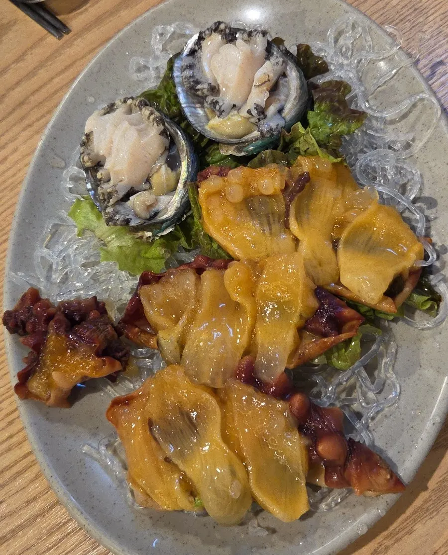 Generous plate of sea squirt and sea cucumber for two