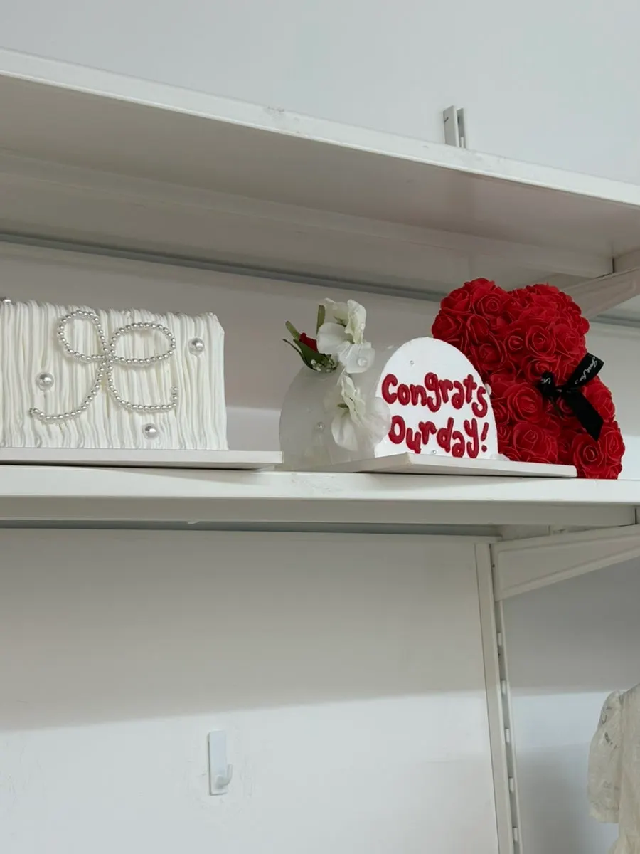 Shelf displaying headbands and props