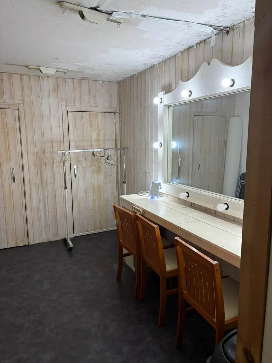 Fitting space with large mirror and lighting