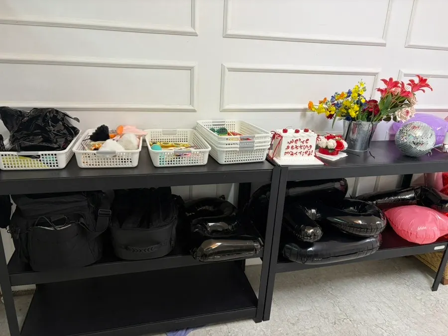 A variety of props displayed for use in the shoot