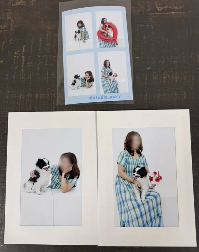 Printed self-photo celebrating the dog's sixth birthday