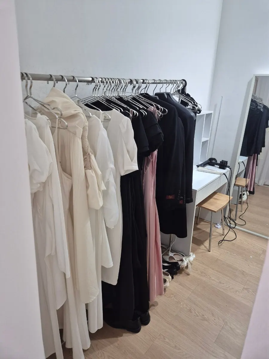 Dress rack for rental dresses at U&I Studio Hongdae Branch