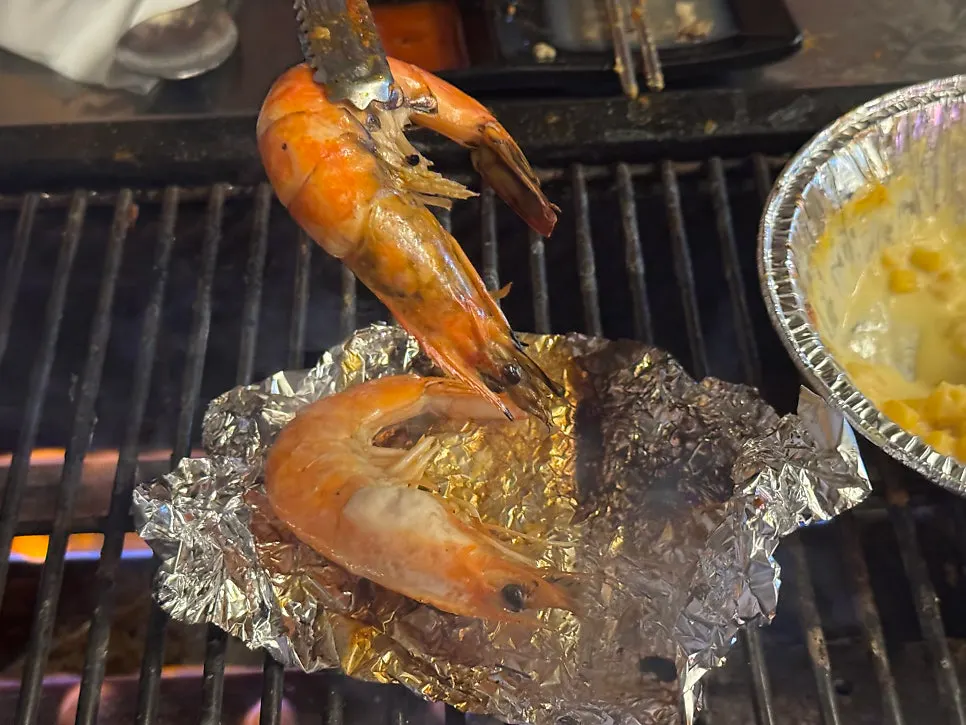 Large prawns grilled on the grill