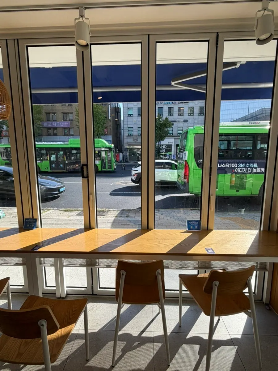 Window-side bar seating good for solo dining