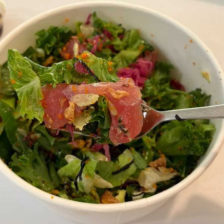 Poke topped with tuna and flying fish roe