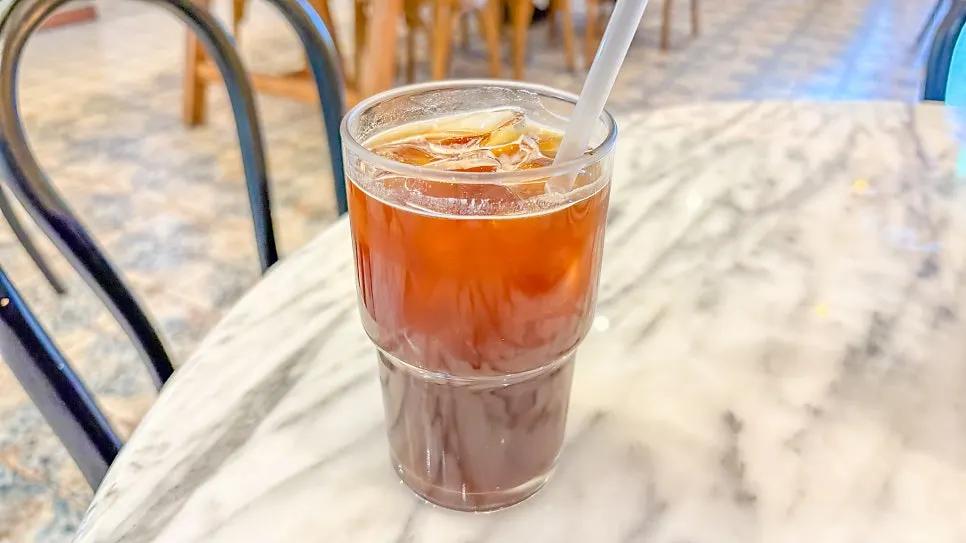 A cup of decaf iced americano