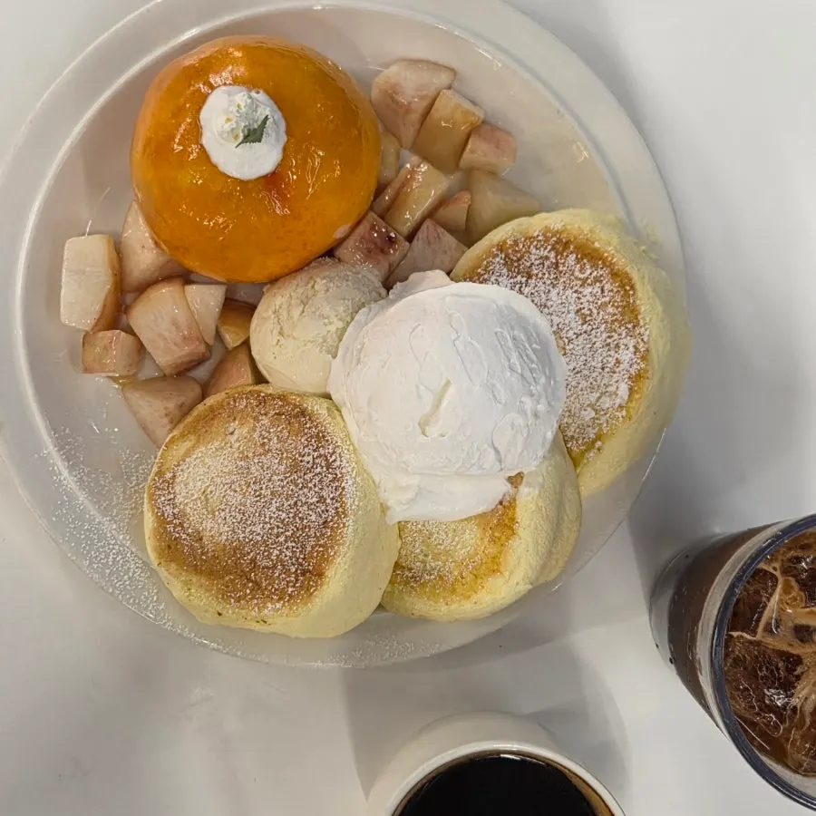 A close-up look at the peach soufflé plating