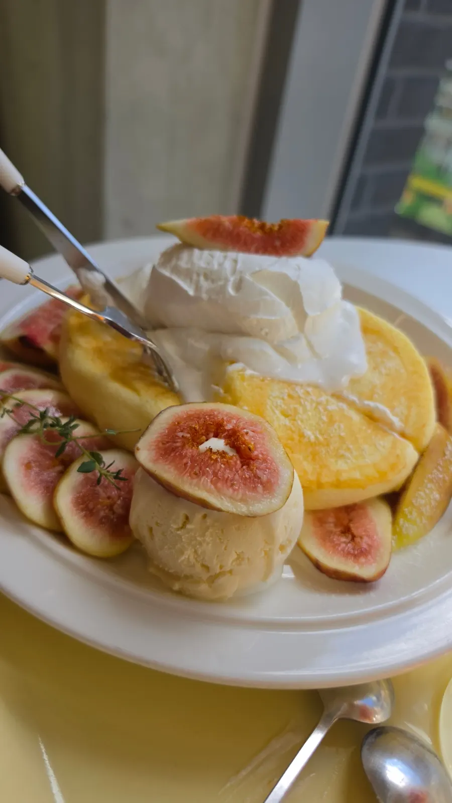 Ordered peach parfait and fig soufflé