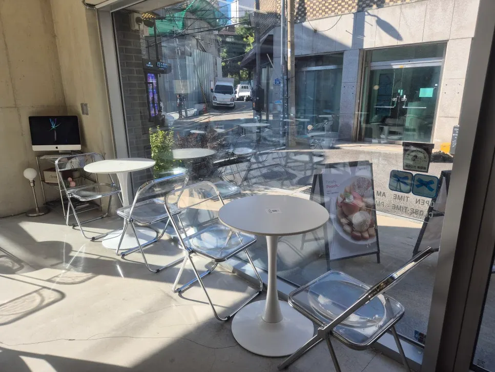 Café seating with light streaming through the window