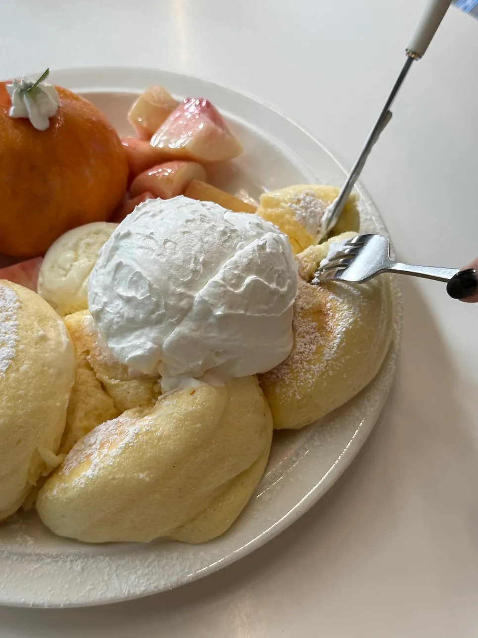 Think Fruit's peach soufflé topped with fresh peach