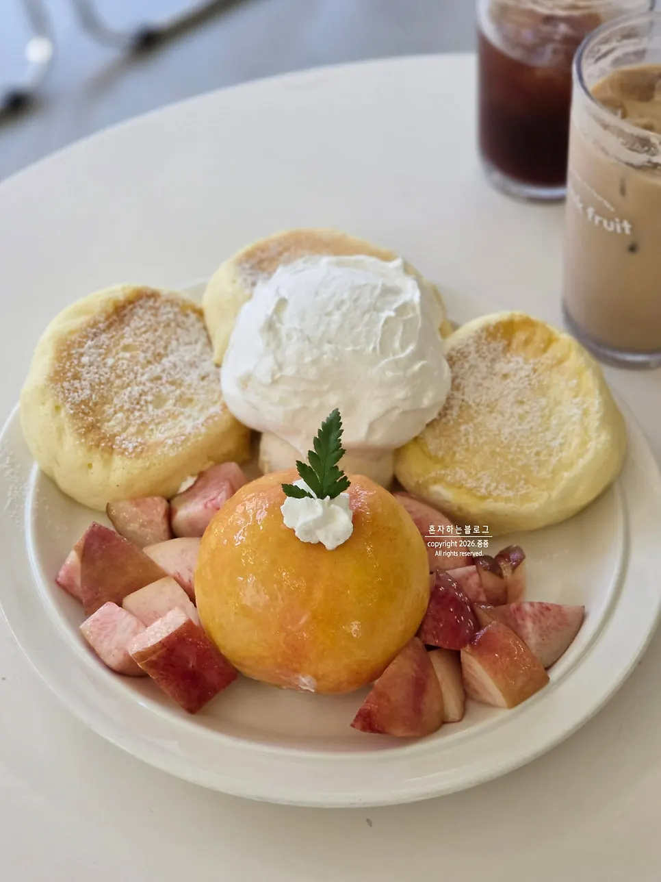 Think Fruit's peach soufflé served on the table