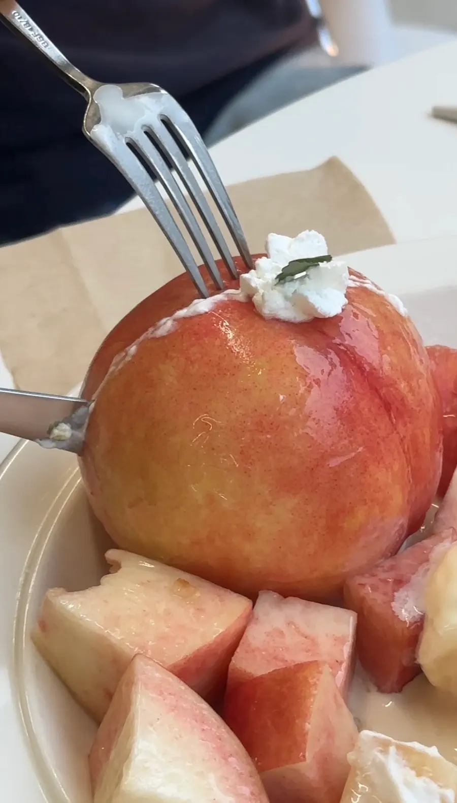 Vertical shot of a seasonal peach dessert
