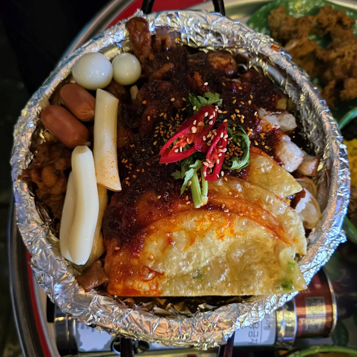 Cheongnyeon Dakbal Combo spread filling the entire table