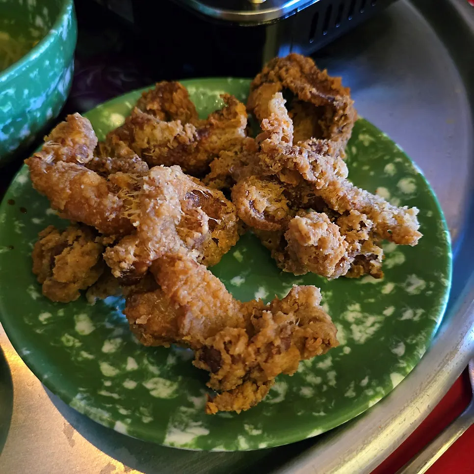 Tuna mayo rice ball rolled in the broth before eating
